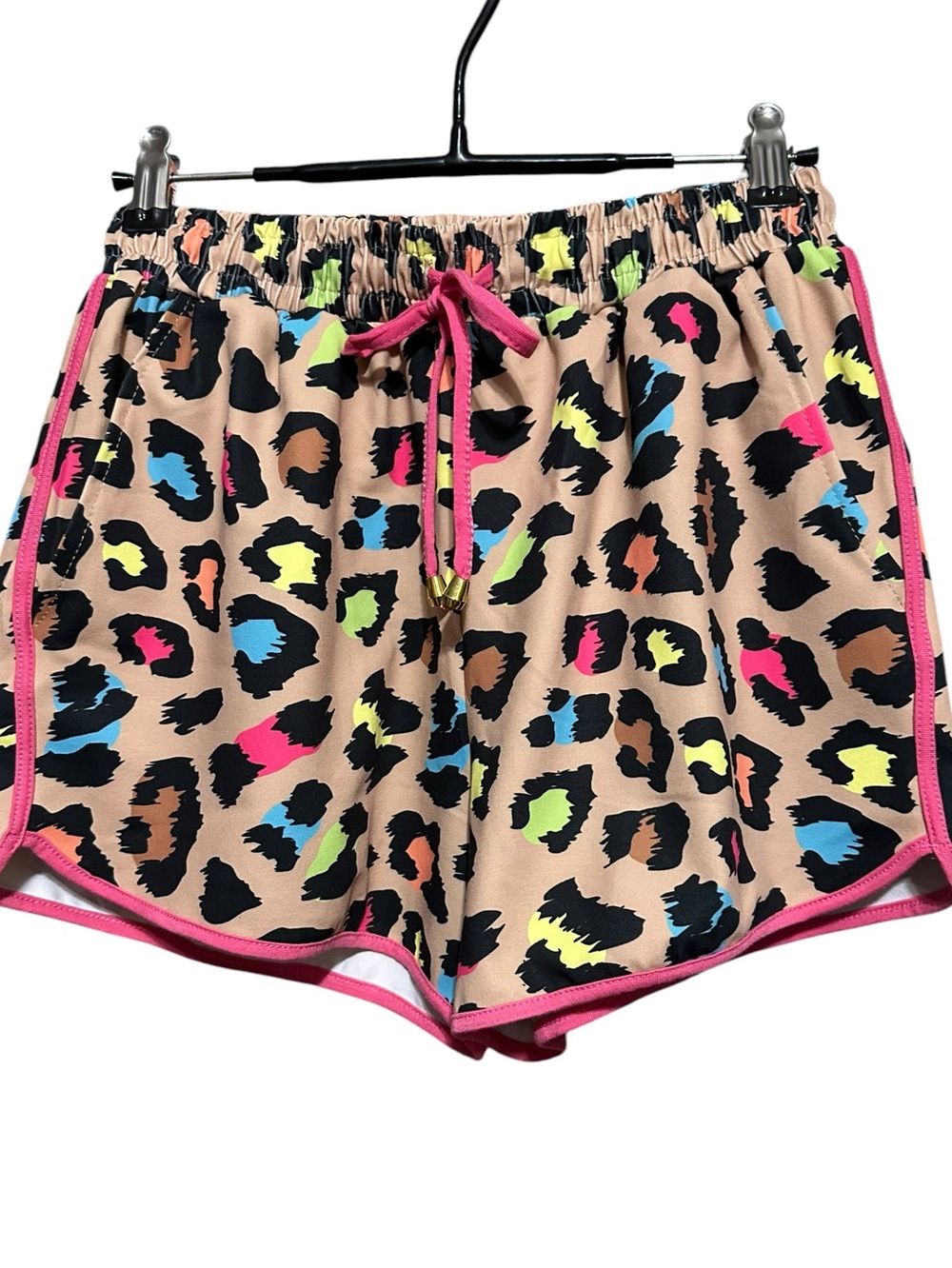 Jess Lea Neon Leopard Print Athletic Shorts with Pink Trim Size S - Picture 7 of 8